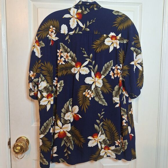 Two Palms Vintage Blue Floral Hawaiian Shirt Hibiscus Tropical Beach Size L - Picture 2 of 9